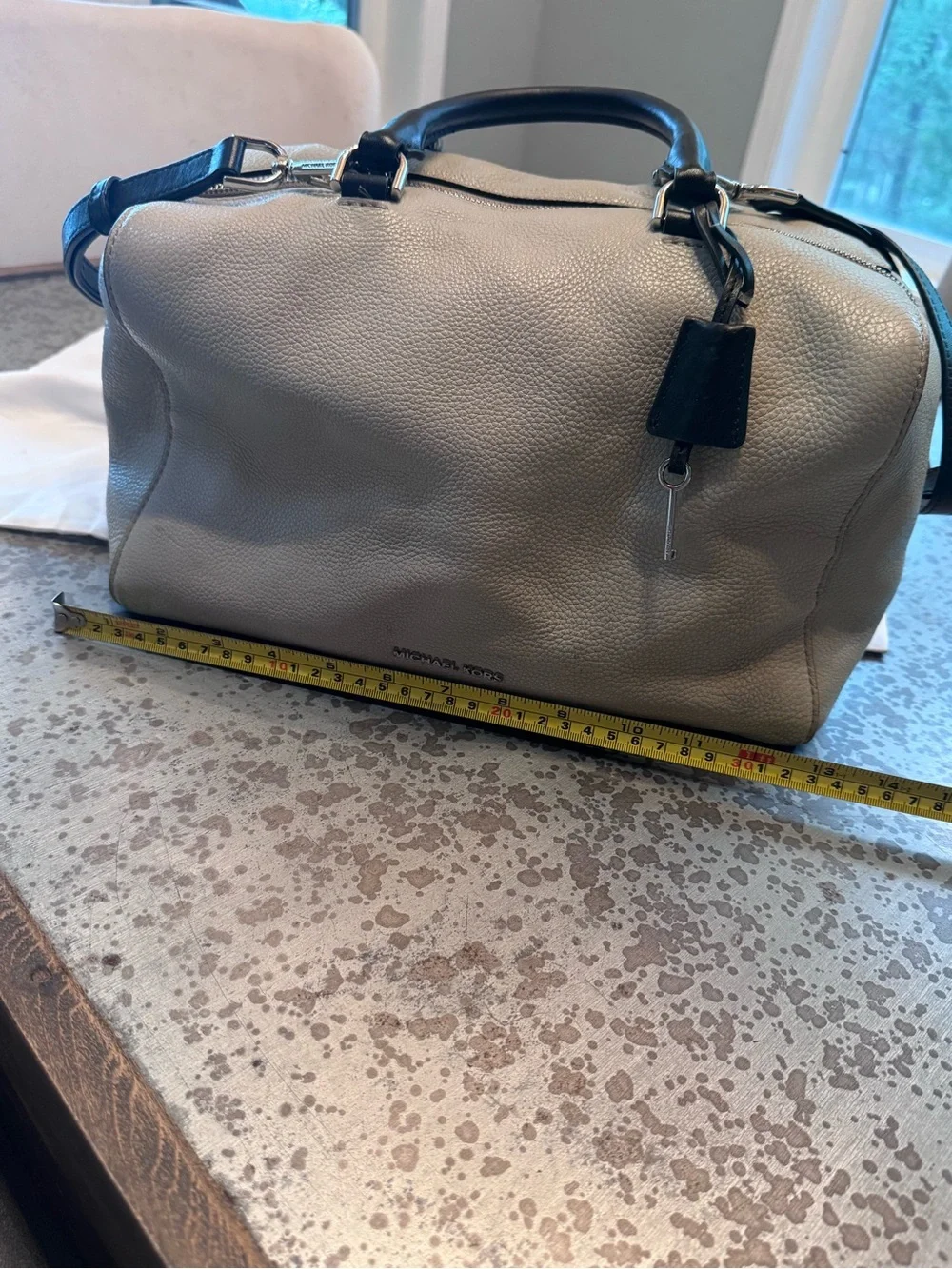 Michael Kors Two-Tone Pebbled Leather Satchel in Cream and Black